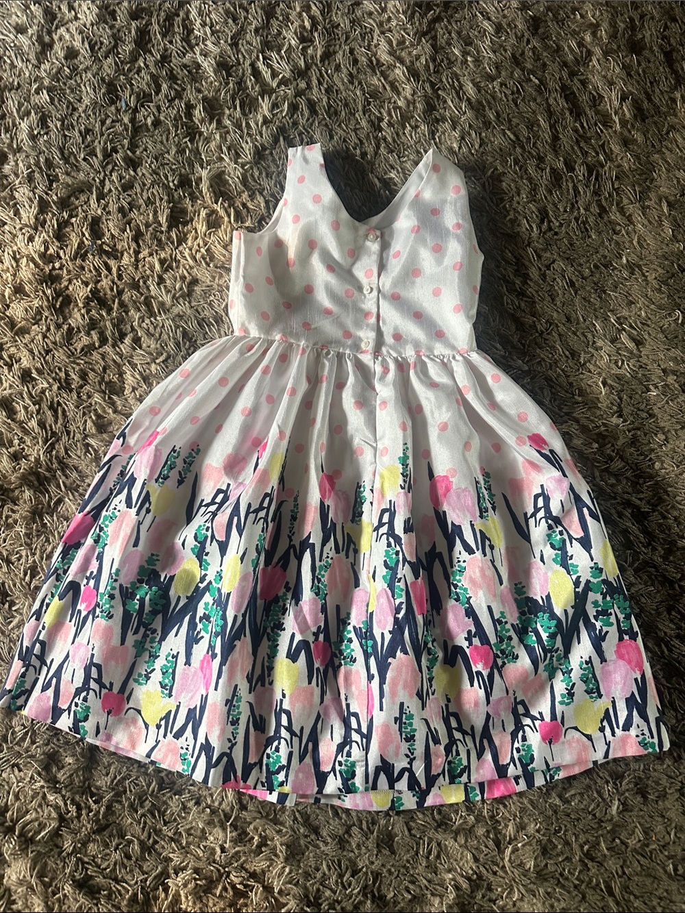 Gymboree White Dress with Pink Polka Dot Bodice and Multicolor Floral Skirt - Picture 5 of 5